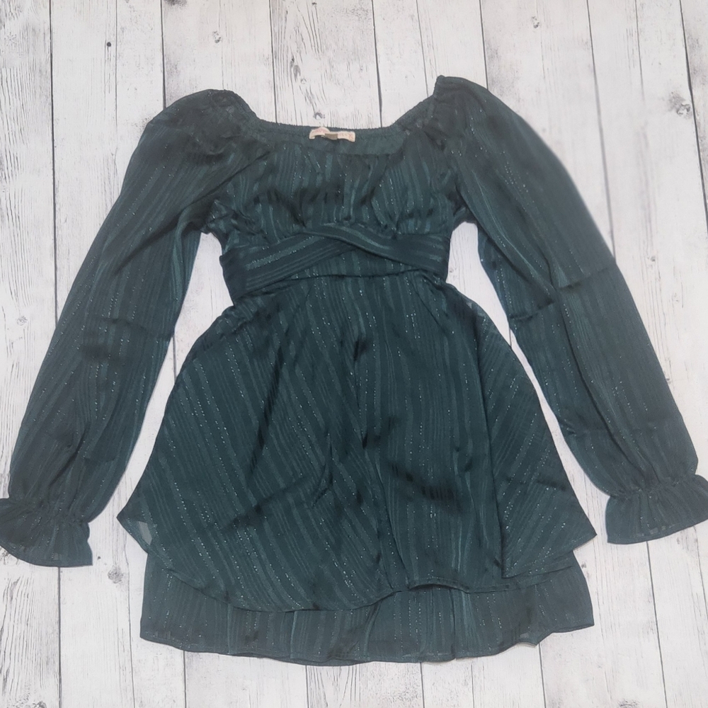 Inspired Hearts Size Medium Girls Emerald Green With Glitter Flecks Dress